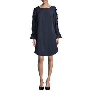 Luxology long sleeve dress, blue with white pinstripes. Size 14